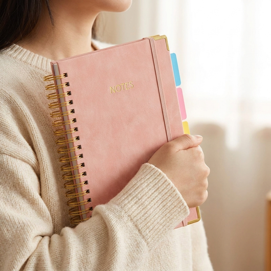Solivax™ — 300-Page Leather Spiral Notebook with 5-Subject Divider Tabs